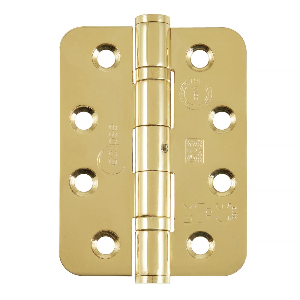 Eclipse 4 Inch (102mm) Ball Bearing Hinge Grade 13 Radius Ends - Polished Brass (Sold in Pairs)